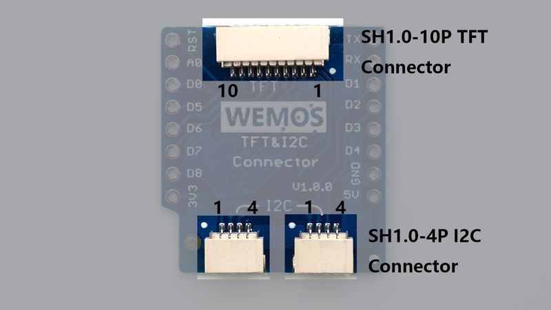 TFT I2C Connector Shield for WEMOS D1 mini 1xTFT and 2xI2C Connector