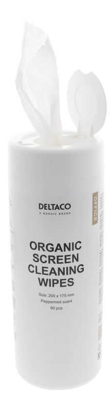 DELTACO Office Organic Cleaning Wipes, 200x175mm, 60 pcs.