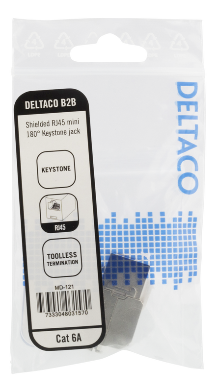 DELTACO Cat6A skärmat Keystone-uttag, verktygsfri klämterminering, plast, vit