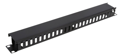 DELTACO 19" kabelhanterare, metall, fingerkanal och genomföring, 1U