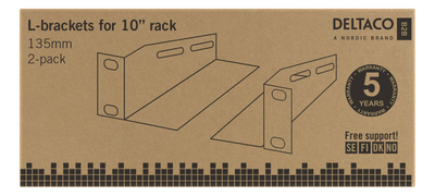 DELTACO L-support rails for 10" cabinets, 136mm, 2-pack, black.
