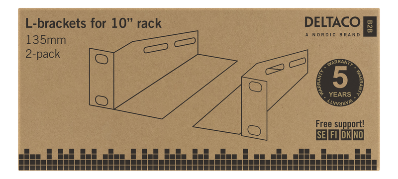 DELTACO L-support rails for 10" cabinets, 136mm, 2-pack, black.