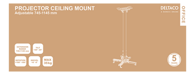 DELTACO Office Projector Adjustable Ceiling Mount, 745mm-1145mm, 35kg.