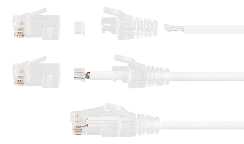 DELTACO RJ45 kontaktdon för slim kabel 28AWG, Cat6a, oskärmad, 20-pack