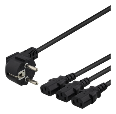 Y-apparatkabel 1+2m, 3-vägs CEE 7/7-3xIEC C1, svart