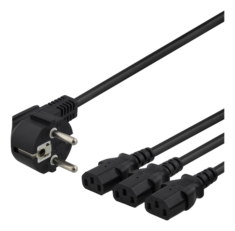 Y-apparatkabel 1+2m, 3-vägs CEE 7/7-3xIEC C1, svart