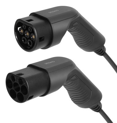 E-Charge laddkabel, typ 2 till typ 2, 1 fas, 16A, 3,6KW, 10m, svart