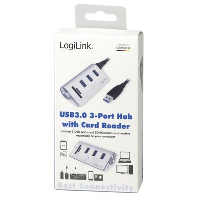 USB3.0 3-port hub + minneskortsläsare