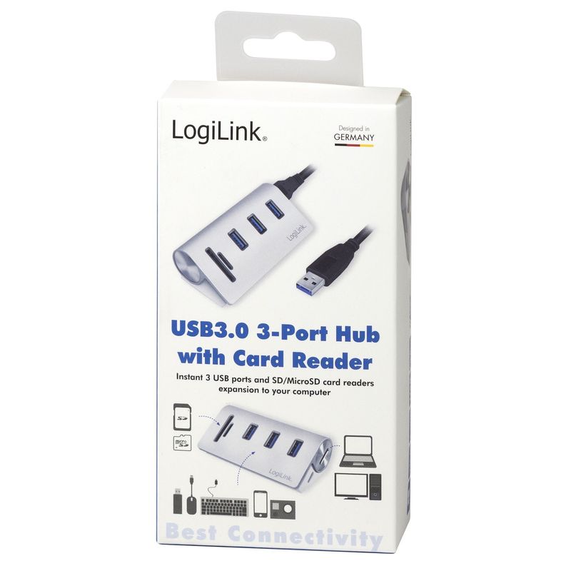 USB3.0 3-port hub + minneskortsläsare