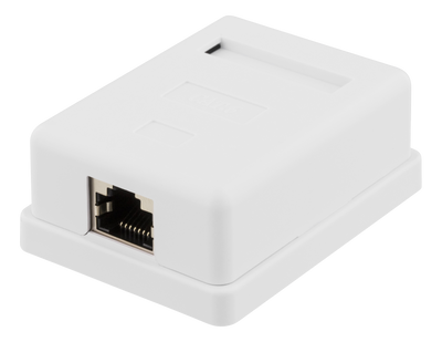 DELTACO skärmat vägguttag, utanpåliggande FTP 1xRJ45, Cat6, vit