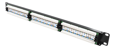 DELTACO 19" patchpanel, 24xRJ45, Cat6a, UTP, 1U, 10Gbps, svart