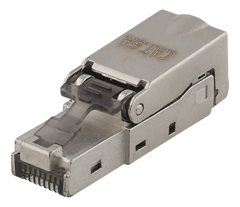 DELTACO RJ45 connector Cat6A, shielded, tool-less, metal.