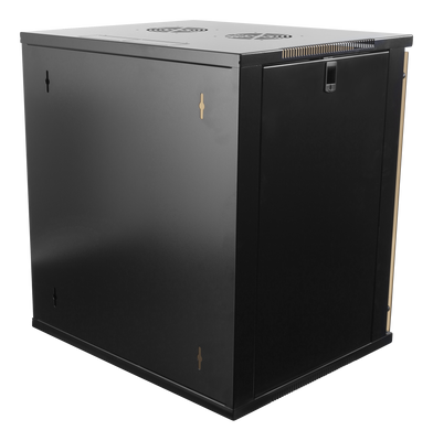 DELTACO 19" cabinet, 12U, 540x450mm, can be used as a floor-standing or wall-mounted unit, with a glass door, black.