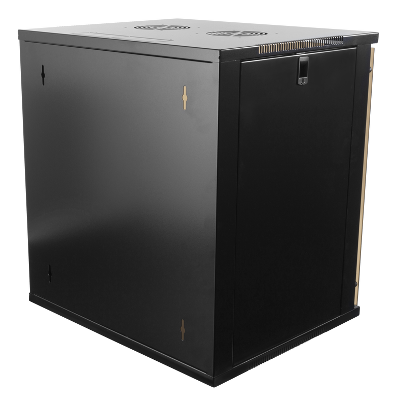 DELTACO 19" cabinet, 12U, 540x450mm, can be used as a floor-standing or wall-mounted unit, with a glass door, black.