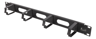 DELTACO 19” kabelhanterare, metall, 4 öglor och genomföring, 1U, svart