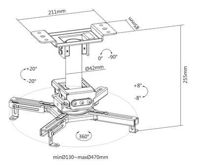 DELTACO Office Projector Ceiling mount, 225mm, 45kg
