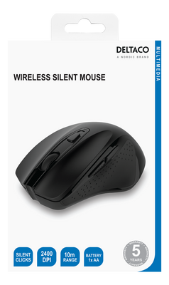 DELTACO Wireless office silent mouse, ergonomic shape, USB rec