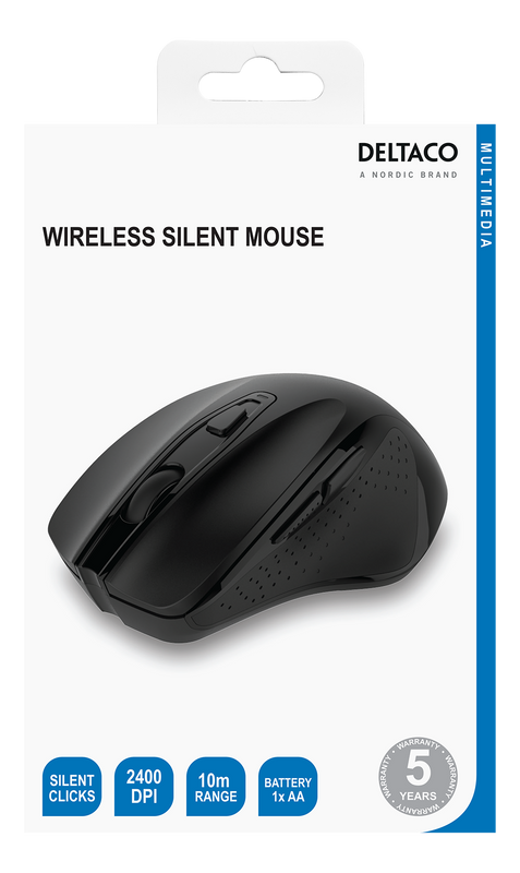 DELTACO Wireless office silent mouse, ergonomic shape, USB rec