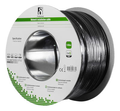 DELTACO U/UTP Cat6 installationskabel, för utomhusbruk, 100m, svart