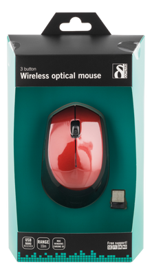 DELTACO trådlös optisk mus 2,4GHz, 3 knappar med scroll, 1200 DPI, röd
