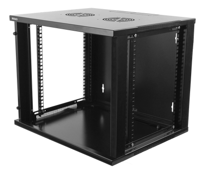 DELTACO 19" cabinet, 9U, 540x450mm, standing or wall-mounted, glass door, black.
