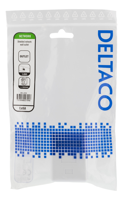 DELTACO skärmat vägguttag, utanpåliggande FTP 1xRJ45, Cat6A, vit