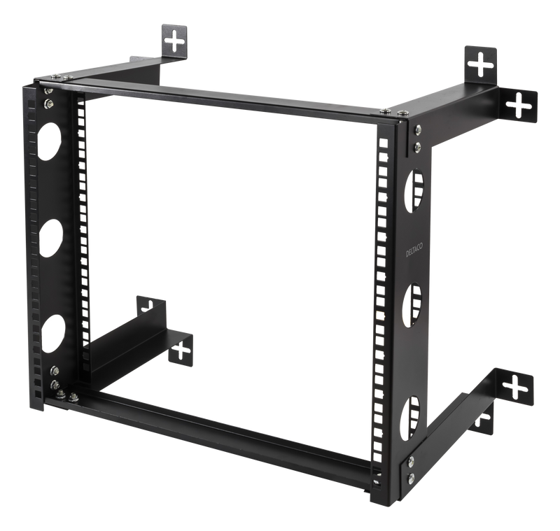 DELTACO 19" wall mount, 9U, 50kg load capacity, steel, mounting kit, black.