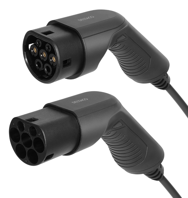 E-Charge laddkabel, typ 2 till typ 2, 1 fas, 16A, 3,6KW, 7m, svart