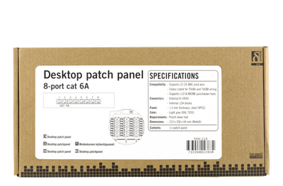 DELTACO Patchpanel, 8xRJ45, Cat6a, väggmonterbar, 10Gbps, grå