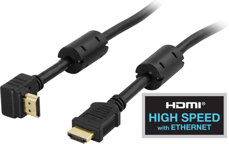 Vinklad HDMI kabel 1m, HDMI High Speed with Ethernet, svart