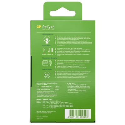 ReCyko 1st M451 Laddare USB docka D451 + 4xAA