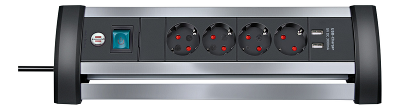 Alu-Office-Line grenuttag med USB-laddare, 4xCEE 7/7 uttag, 2xUSB-A