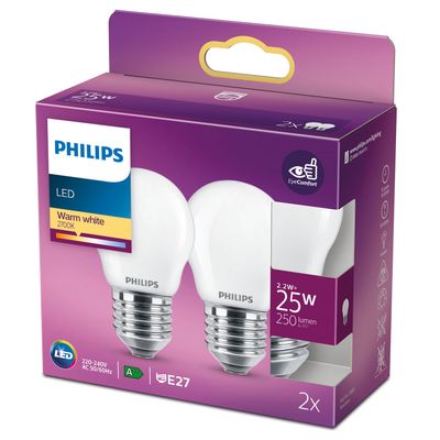2-pack LED E27 P45 Globe 25W Frost 250lm