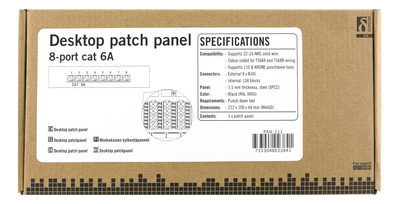 DELTACO Patchpanel, 8xRJ45, Cat6a, väggmonterbar, 10Gbps, svart