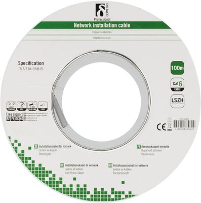 DELTACO LSZH FTP installationskabel, Cat6, 100m, grå