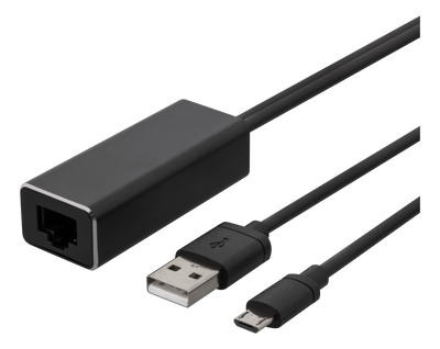 DELTACO Ethernet Adapter for ChromeCast, USB, RJ45, Black