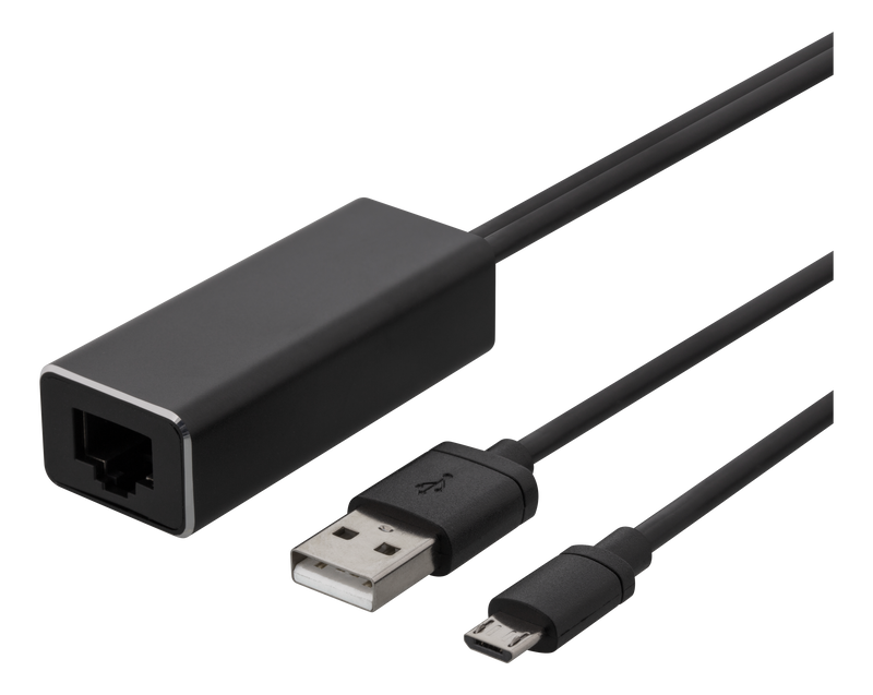 DELTACO Ethernet Adapter for ChromeCast, USB, RJ45, Black
