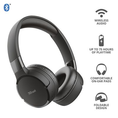 Zena Wireless Bluetooth On-Ear Headphones Black