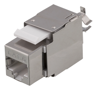 DELTACO Cat6 skärmat Keystone-uttag, LSA/110-terminering, plast, 180, vit/metall