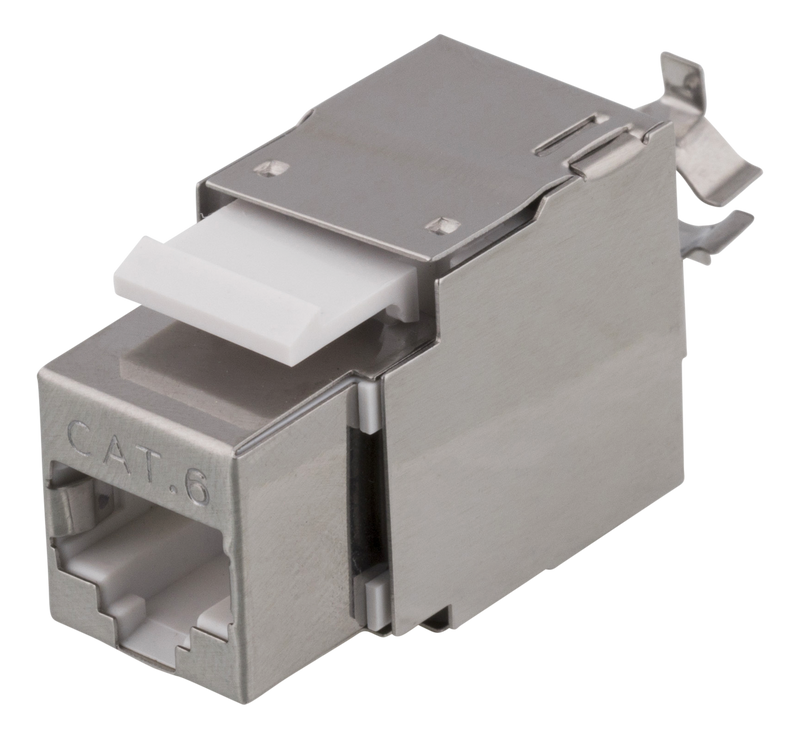 DELTACO Cat6 skärmat Keystone-uttag, LSA/110-terminering, plast, 180, vit/metall