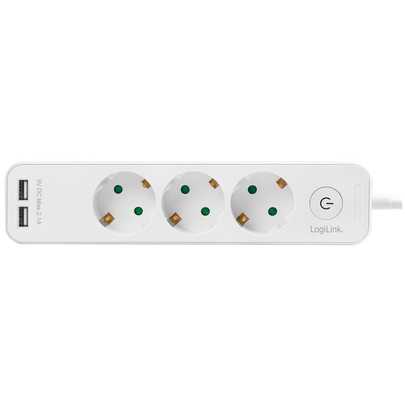 Grenuttag 3-vägs + 2st USB m brytare 1,5m Vit