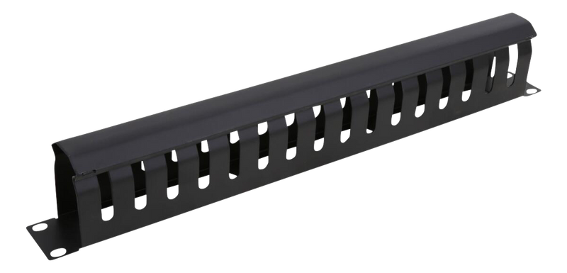 DELTACO 19" cable manager, metal, finger duct and grommet, 1U