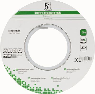 DELTACO LSZH UTP installationskabel, (LSZH), Cat6, 100m, grå