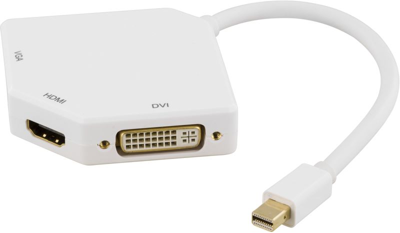 Mini DisplayPort to DVI/HDMI/VGA adapter, 0.15m, white.