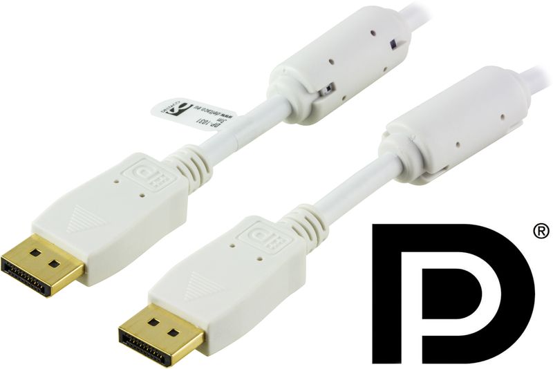 DisplayPort kabel 2m, Ultra HD i 60Hz, 21,6 Gb/s, vit
