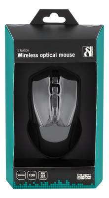 DELTACO trådlös optisk mus, 6 knappar med scroll, 1600 DPI, USB, svart