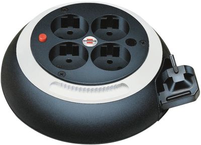 Kabelvinda 3m, 4 jordade kontakter, säkring, petskydd, svart/vit