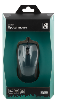 DELTACO trådad optisk mus, 3 knappar med scroll, 1200 DPI, blå