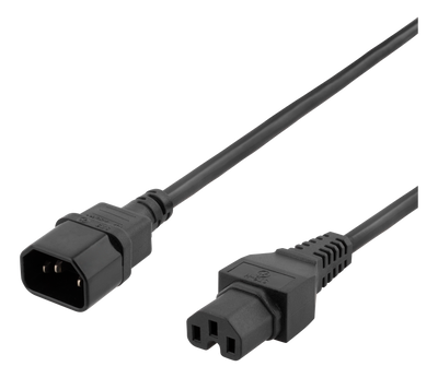 Förlängningskabel 2m, IEC C15 - IEC C14, 250V/10A, svart