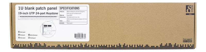 DELTACO 19" patch panel, 24 ports, without connectors, 1U, black.
